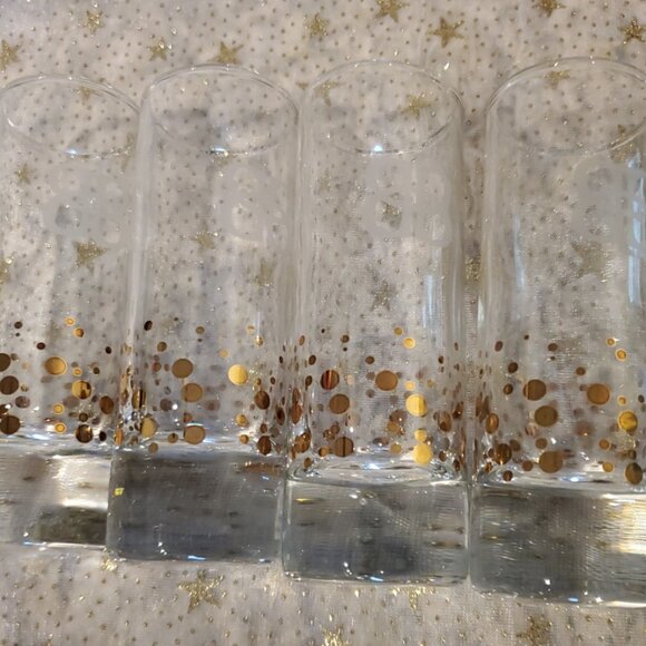 (4) BAILEYS Irish Cream Hvy Base Gold Dot Confetti Shot Glasses w/Etched BB Logo - Picture 3 of 4
